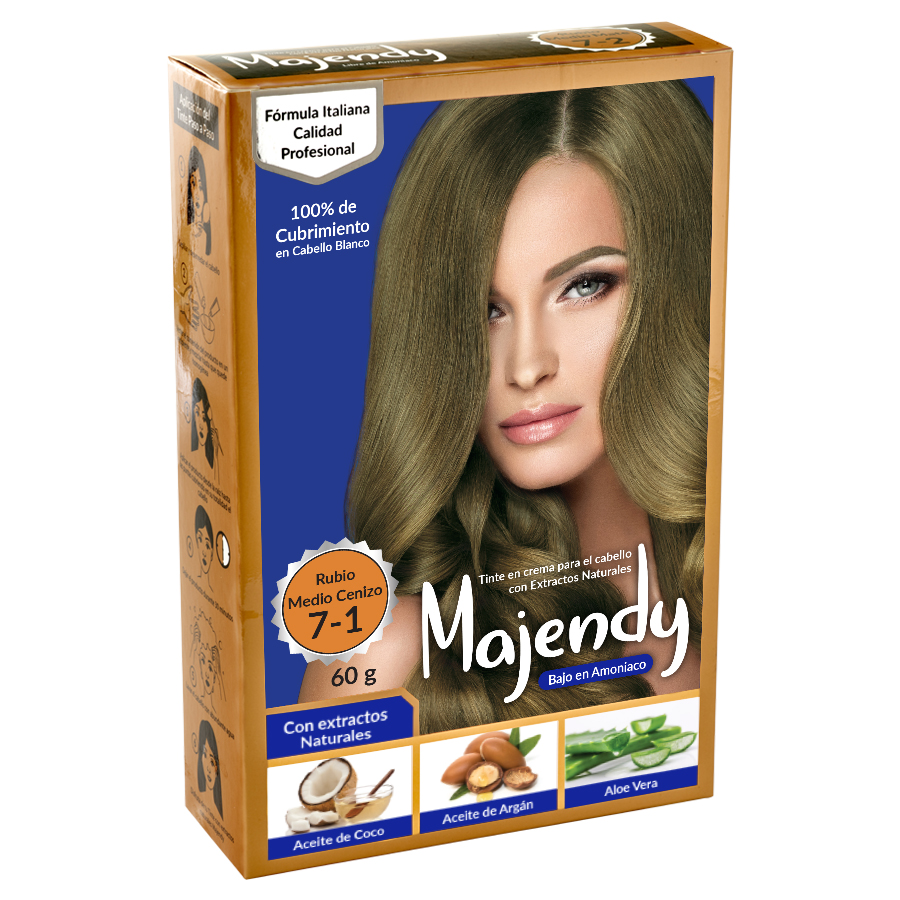 TINTE CREMA BAJO 7-1 RUBIO MEDIO CENIZO MAJENDY